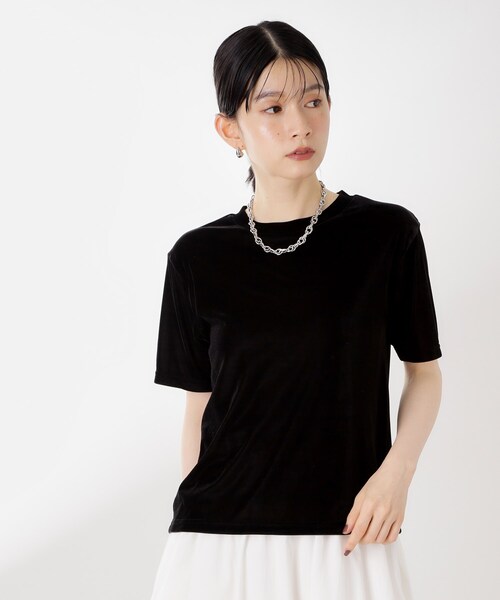 THE SHOP TK （ザ ショップ ティーケー ）の「◆シアーベロアカットソー【洗える】（Tシャツ/カットソー・レディース・ブルー/オフホワイト/ダークブラウン/ブラック・13/12）」の3枚目の写真