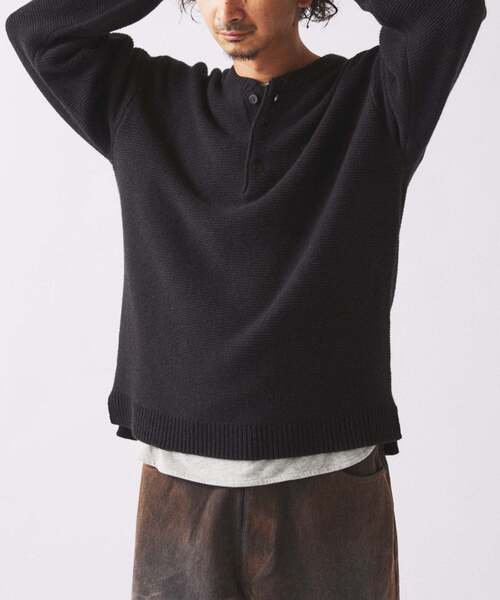 JOURNAL STANDARD relume（ジャーナルスタンダード　レリューム）の「ハミルトン ウール ガーター ヘンリーネック（ニット/セーター・メンズ・パープル/レンガ/ブラック系その他/グレー/アイボリー・LARGE/MEDIUM/SMALL）」の9枚目の写真