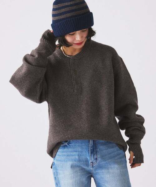 JOURNAL STANDARD relume（ジャーナルスタンダード　レリューム）の「ハミルトン ウール ガーター ヘンリーネック（ニット/セーター・メンズ・パープル/レンガ/ブラック系その他/グレー/アイボリー・LARGE/MEDIUM/SMALL）」の21枚目の写真