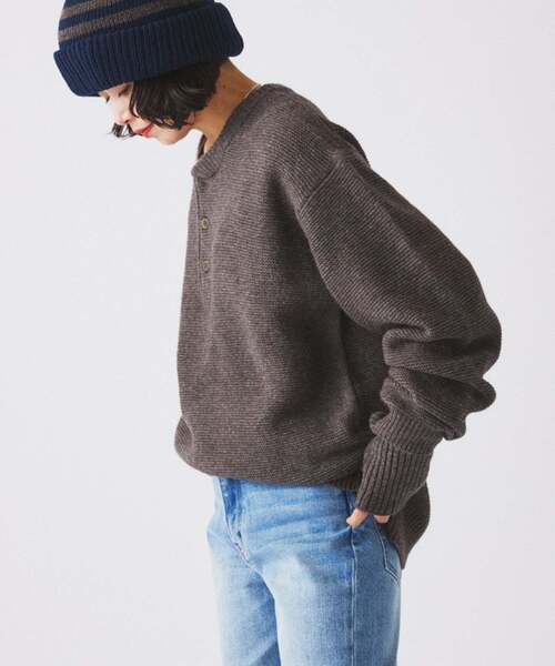 JOURNAL STANDARD relume（ジャーナルスタンダード　レリューム）の「ハミルトン ウール ガーター ヘンリーネック（ニット/セーター・メンズ・パープル/レンガ/ブラック系その他/グレー/アイボリー・LARGE/MEDIUM/SMALL）」の22枚目の写真