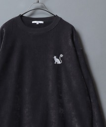 ANPAS | Stretch Kersey Cat Embroidery Brushed SweatShirt/ストレッチカルゼ ワンポイント 猫 花 モチーフ 刺繍 起毛 スウェット トレーナー メンズ レディース(スウェット)