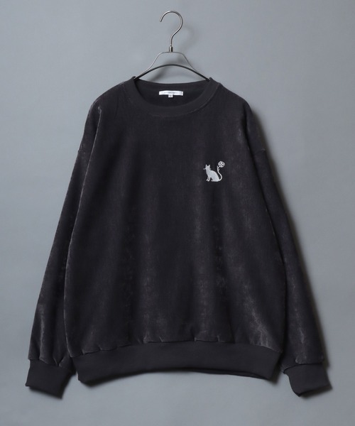 ANPAS（アンパス）の「Stretch Kersey Cat Embroidery Brushed SweatShirt/ストレッチカルゼ ワンポイント 猫 花 モチーフ 刺繍 起毛 スウェット トレーナー メンズ レディース（スウェット・メンズ・アイボリー/カーキ/チャコール・M/L）」の6枚目の写真