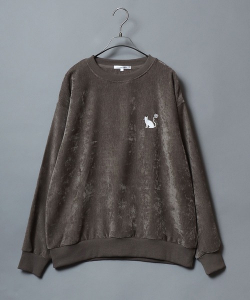 ANPAS（アンパス）の「Stretch Kersey Cat Embroidery Brushed SweatShirt/ストレッチカルゼ ワンポイント 猫 花 モチーフ 刺繍 起毛 スウェット トレーナー メンズ レディース（スウェット・メンズ・アイボリー/カーキ/チャコール・M/L）」の8枚目の写真