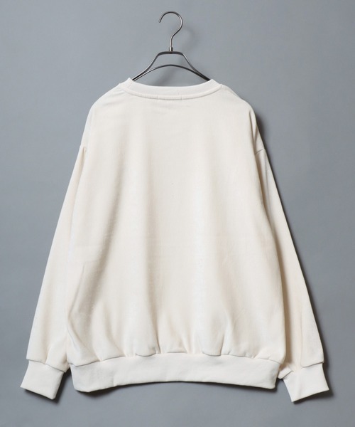 ANPAS（アンパス）の「Stretch Kersey Cat Embroidery Brushed SweatShirt/ストレッチカルゼ ワンポイント 猫 花 モチーフ 刺繍 起毛 スウェット トレーナー メンズ レディース（スウェット・メンズ・アイボリー/カーキ/チャコール・M/L）」の5枚目の写真