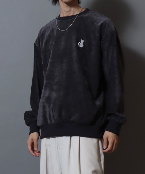 ANPAS(アンパス)の「Stretch Kersey Cat Embroidery Brushed Sweat-Shirt/ストレッチカルゼ ワンポイント 猫モチーフ 刺繍 起毛 スウェット トレーナー メンズ レディース カットソー トップス 秋冬(スウェット・メンズ・アイボリー/カーキ/チャコール・M/L)」の7枚目の写真
