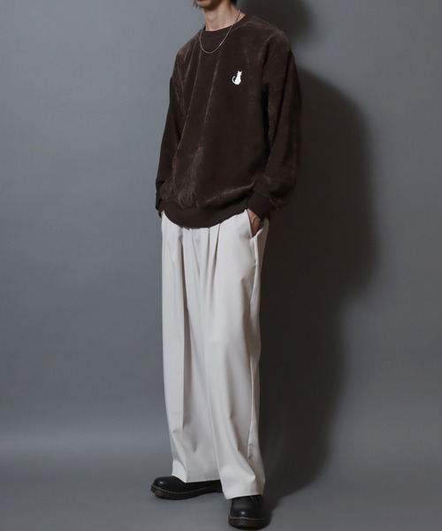 ANPAS(アンパス)の「Stretch Kersey Cat Embroidery Brushed Sweat-Shirt/ストレッチカルゼ ワンポイント 猫モチーフ 刺繍 起毛 スウェット トレーナー メンズ レディース カットソー トップス 秋冬(スウェット・メンズ・アイボリー/カーキ/チャコール・M/L)」の11枚目の写真