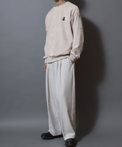ANPAS(アンパス)の「Stretch Kersey Cat Embroidery Brushed Sweat-Shirt/ストレッチカルゼ ワンポイント 猫モチーフ 刺繍 起毛 スウェット トレーナー メンズ レディース カットソー トップス 秋冬(スウェット・メンズ・アイボリー/カーキ/チャコール・M/L)」の6枚目の写真