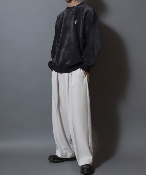 ANPAS(アンパス)の「Stretch Kersey Cat Embroidery Brushed Sweat-Shirt/ストレッチカルゼ ワンポイント 猫モチーフ 刺繍 起毛 スウェット トレーナー メンズ レディース カットソー トップス 秋冬(スウェット・メンズ・アイボリー/カーキ/チャコール・M/L)」の8枚目の写真