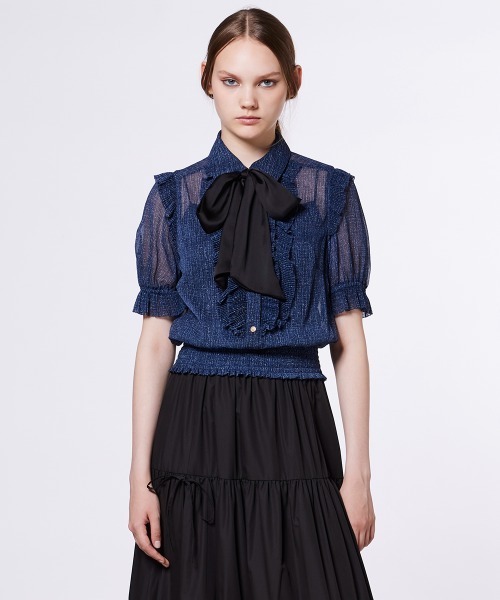 DOUBLE STANDARD CLOTHING（ダブルスタンダードクロージング）の「デニムプリントシフォンブラウス（シャツ/ブラウス・レディース・ブルー・36/38）」の4枚目の写真