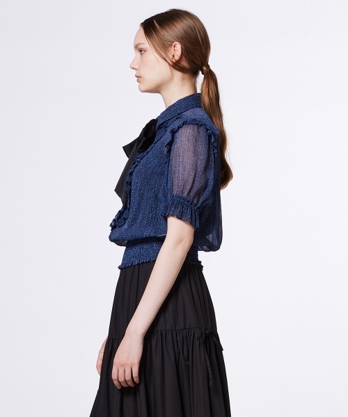 DOUBLE STANDARD CLOTHING（ダブルスタンダードクロージング）の「デニムプリントシフォンブラウス（シャツ/ブラウス・レディース・ブルー・36/38）」の5枚目の写真