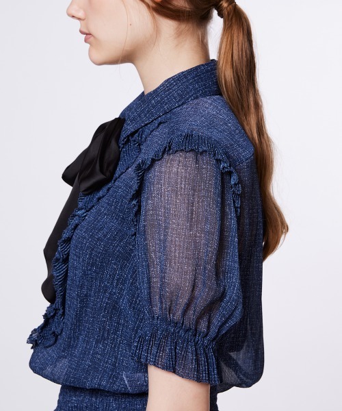 ダブルスタンダード　デニムプリントシフォンブラウス DSC / デニムプリントシフォンブラウス TOPS Night STORE