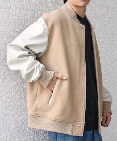 SHIPS any(シップス エニィ)の「SHIPS any: PURE WOOL MELTON スタジアム ブルゾン (スタジャン)◇(スタジャン・メンズ・ブラック/グレー/ベージュ系・LARGE/MEDIUM/SMALL)」の11枚目の写真