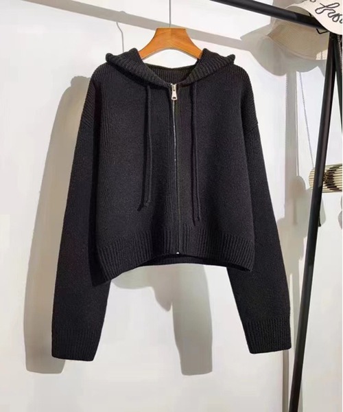 SETUP7（セットアップセブン）の「【SETUP7】フード付きリラックスニットジップアップパーカー KNF151（パーカー・レディース・オフホワイト/ブラック/ブルー/グレー・FREE）」の3枚目の写真