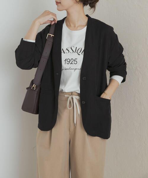 URBAN RESEARCH DOORS(アーバンリサーチドアーズ)の「ノーカラージャケット(ノーカラージャケット・レディース・ベージュ/ブラック・MEDIUM)」の20枚目の写真