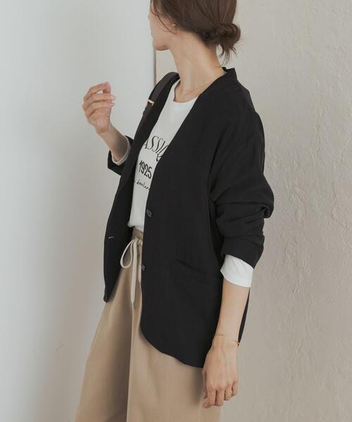 URBAN RESEARCH DOORS(アーバンリサーチドアーズ)の「ノーカラージャケット(ノーカラージャケット・レディース・ベージュ/ブラック・MEDIUM)」の21枚目の写真