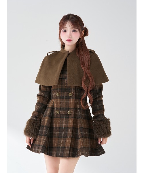 ケープチェックナポレオンコート（その他アウター）｜Darich