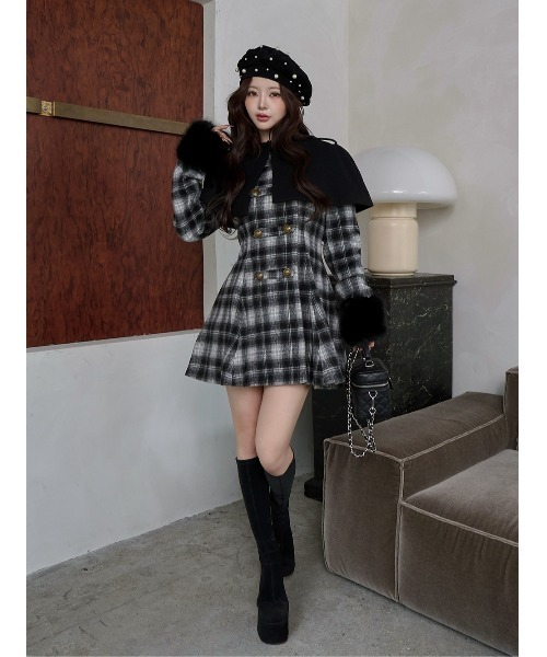 ケープチェックナポレオンコート（その他アウター）｜Darich