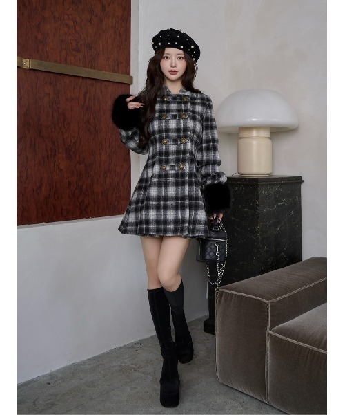 【Darich】ケープチェックナポレオンコート Darichロゴガーメント＆DDロゴベロアハンガー付き】ケープチェック