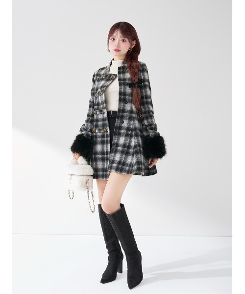 ケープチェックナポレオンコート（その他アウター）｜Darich