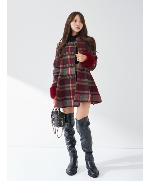 ケープチェックナポレオンコート（その他アウター）｜Darich