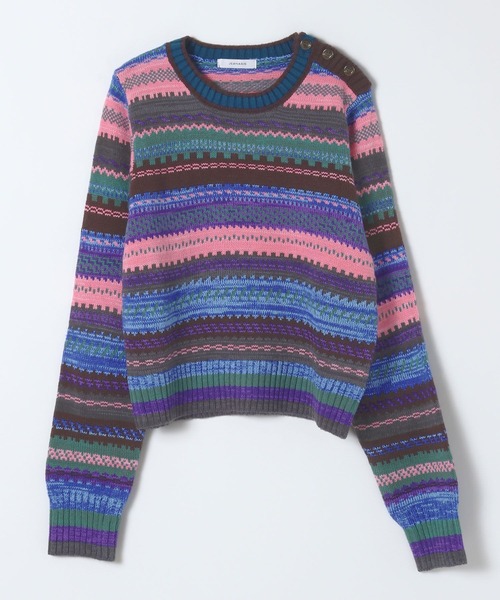 JEANASIS（ジーナシス）の「カラフルジャガードレトロボーダープルオーバー/605963（ニット/セーター・レディース・マルチ/グレー系その他・FREE）」の2枚目の写真