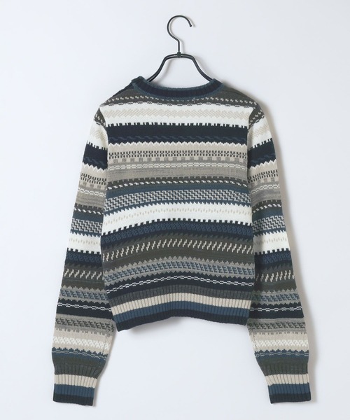 セール】カラフルジャガードレトロボーダープルオーバー/605963