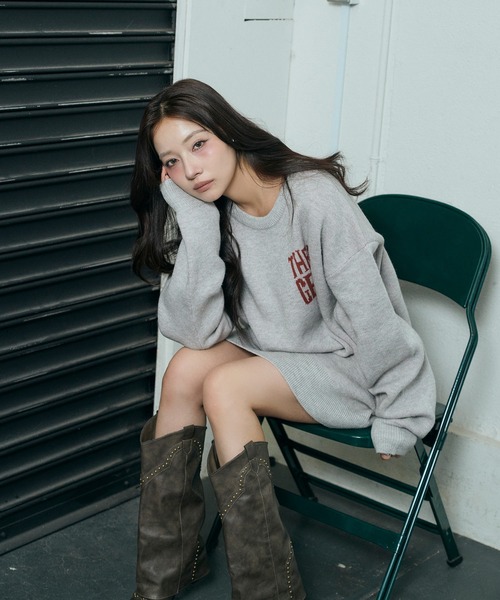 ANDGEEBEE（アンジービー）の「UNISEX ウェーブロゴニット（ニット/セーター・レディース・ネイビー/グレー・FREE）」の15枚目の写真