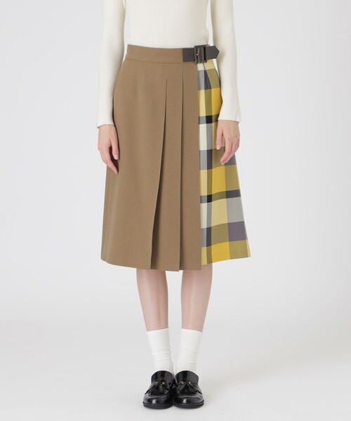 ウールライクツイルパーシャルチェックスカート（スカート