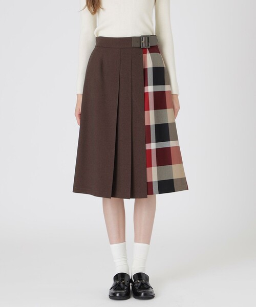ウールライクツイルパーシャルチェックスカート（スカート