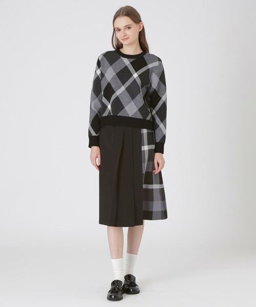 BLUE LABEL CRESTBRIDGE（ブルーレーベルクレストブリッジ）の「ウールライクツイルパーシャルチェックスカート（スカート・レディース・ブラウン/ベージュ/ブラック・38/36）」の4枚目の写真