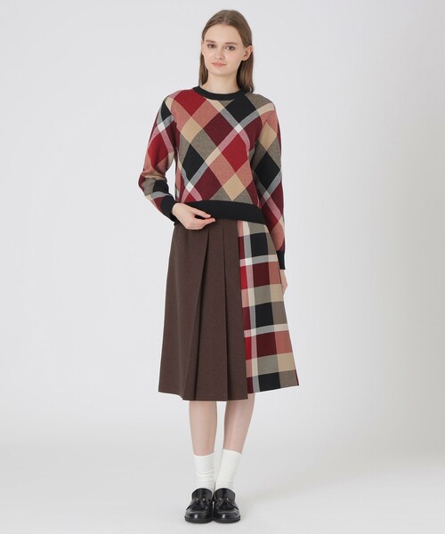 BLUE LABEL　ウールライクツイルパーシャルチェックスカート セール】ウールライクツイルパーシャルチェックスカート（スカート