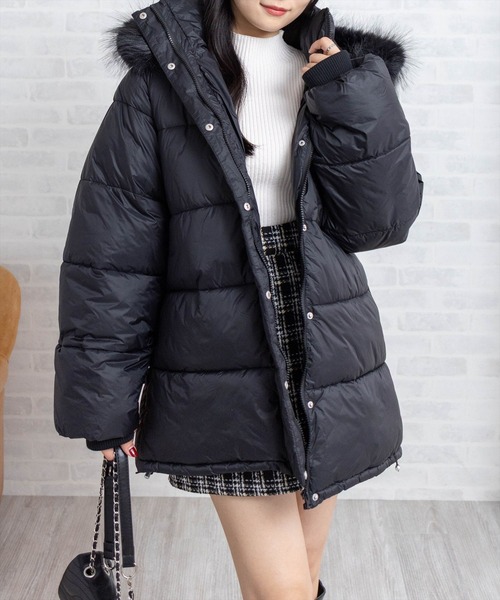 CLEAR BASIC（クリアベーシック）の「ベルト付きエコファー中綿ダウン［大人 カジュアル 着回し力抜群］≪AW新作≫（ダウンジャケット/コート・レディース・オフホワイト/ブラック・F）」の11枚目の写真