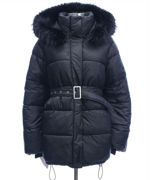 CLEAR BASIC（クリアベーシック）の「ベルト付きエコファー中綿ダウン［大人 カジュアル 着回し力抜群］≪AW新作≫（ダウンジャケット/コート・レディース・オフホワイト/ブラック・F）」の16枚目の写真