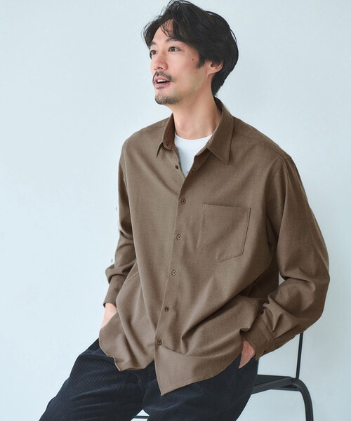 green label relaxing（グリーンレーベルリラクシング）の「TRフラノ ジャストルーズ レギュラーカラー シャツ -ストレッチ-（シャツ/ブラウス・メンズ・ライラック/ベージュ/ブラック・XL/L/M/S）」の3枚目の写真