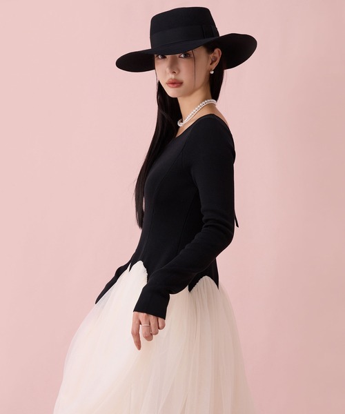 カーブシルエットニットコンビチュールフレアワンピース（ワンピース