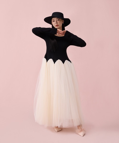 Eimyistoire カーブシルエットニットコンビチュールフレアワンピース カーブシルエットニットコンビチュールフレアワンピース（ワンピース