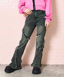 フレンジ フレア デニム パンツ【キッズお揃い】