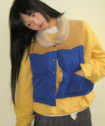 RONRON(��������)��SUEDE BLOCK PADDING VEST BLUE(�_�E���x�X�g)