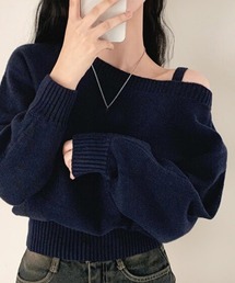 イタリア購入 ベイビーブルーお上品オフショルダー肩魅せカットソー 肩あき」に該当するレディースのトップス（ブルー・ネイビー/青色系