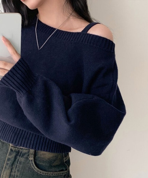 Jayro（ジャイロ）の「アシンメトリーオフショルダーニットトップス（ニット/セーター・レディース・ネイビー/グレー/ホワイト系その他2・FREE）」の19枚目の写真