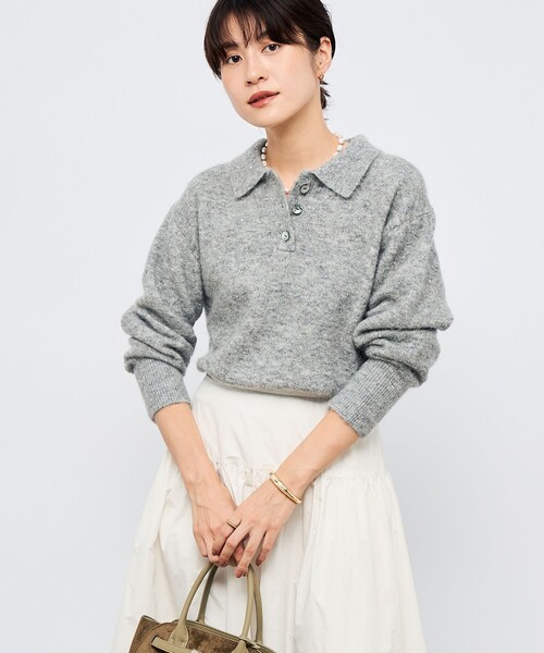 NOLLEY’S Sophi(ノーリーズソフィ)の「モヘヤポロ衿プルオーバー(ニット/セーター・レディース・ベビーピンク/ホワイト/グレー・38)」の3枚目の写真