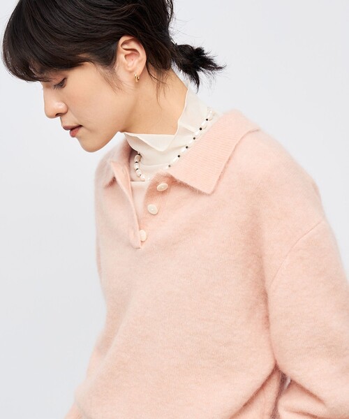 NOLLEY’S Sophi(ノーリーズソフィ)の「モヘヤポロ衿プルオーバー(ニット/セーター・レディース・ベビーピンク/ホワイト/グレー・38)」の15枚目の写真