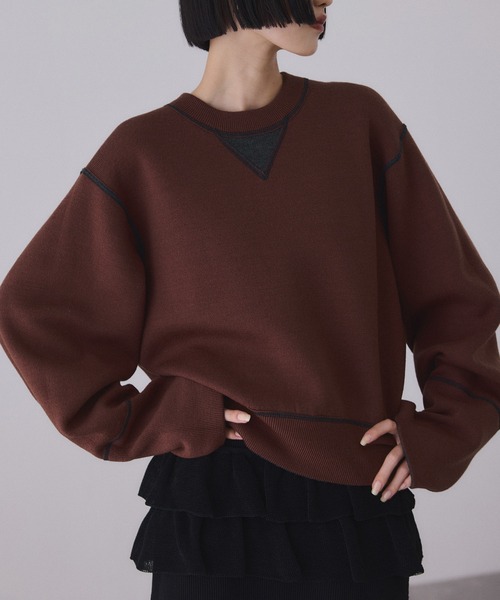 バイカラーリバーシブルニットプルオーバー（ニット/セーター）｜ADAM