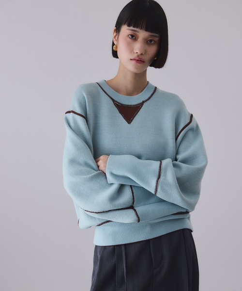 バイカラーリバーシブルニットプルオーバー バイカラーリバーシブルニットプルオーバー（ニット/セーター）｜ADAM