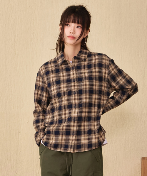 CHASECULT(チェイスカルト)の「レディース フランネルチェックシャツ-ネイビー(シャツ/ブラウス・レディース・ネイビー・85/90)」の1枚目の写真