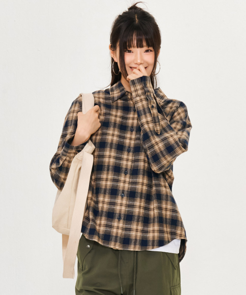 CHASECULT(チェイスカルト)の「レディース フランネルチェックシャツ-ネイビー(シャツ/ブラウス・レディース・ネイビー・85/90)」の3枚目の写真