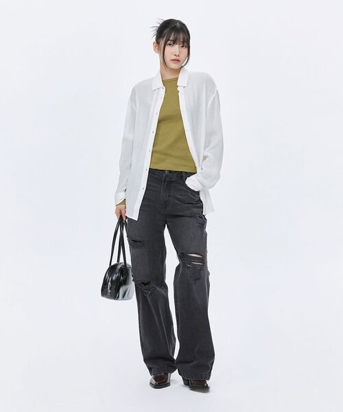 MUSINSA STANDARD WOMAN（ムシンサスタンダードウーマン）の「ウィメンズマルチデストロイドワイドデニムパンツ[ウォッシュドブラック]（デニムパンツ・レディース・その他・30/24/25/26/27/28/29）」の9枚目の写真