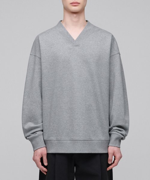 セール】オーバーサイズVネックスウェットシャツ[ミディアムグレー