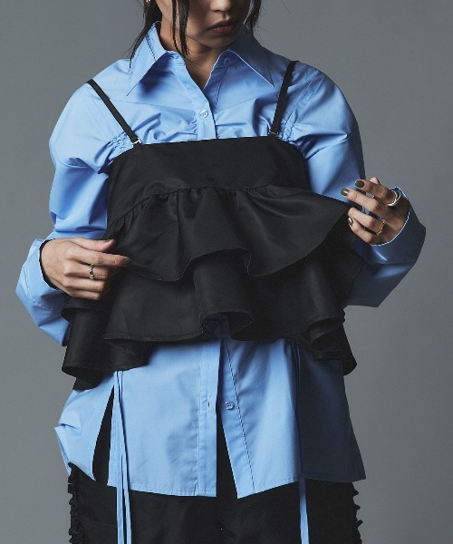 W:Huku(フーク)の「【W:Huku / ナイロンオックス】ペプラム ビスチェ / Nylon Oxford Peplum Bustier(キャミソール・レディース・ブラック/ライトベージュ/カーキ・FREE)」の4枚目の写真