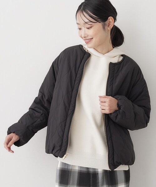 セール】【2WAY】リバーシブルタフタボアアウター（ノーカラー